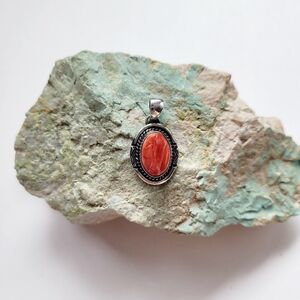 Spiny Oyster Shell Oval Pendant Sterling Silver Native American Handmade